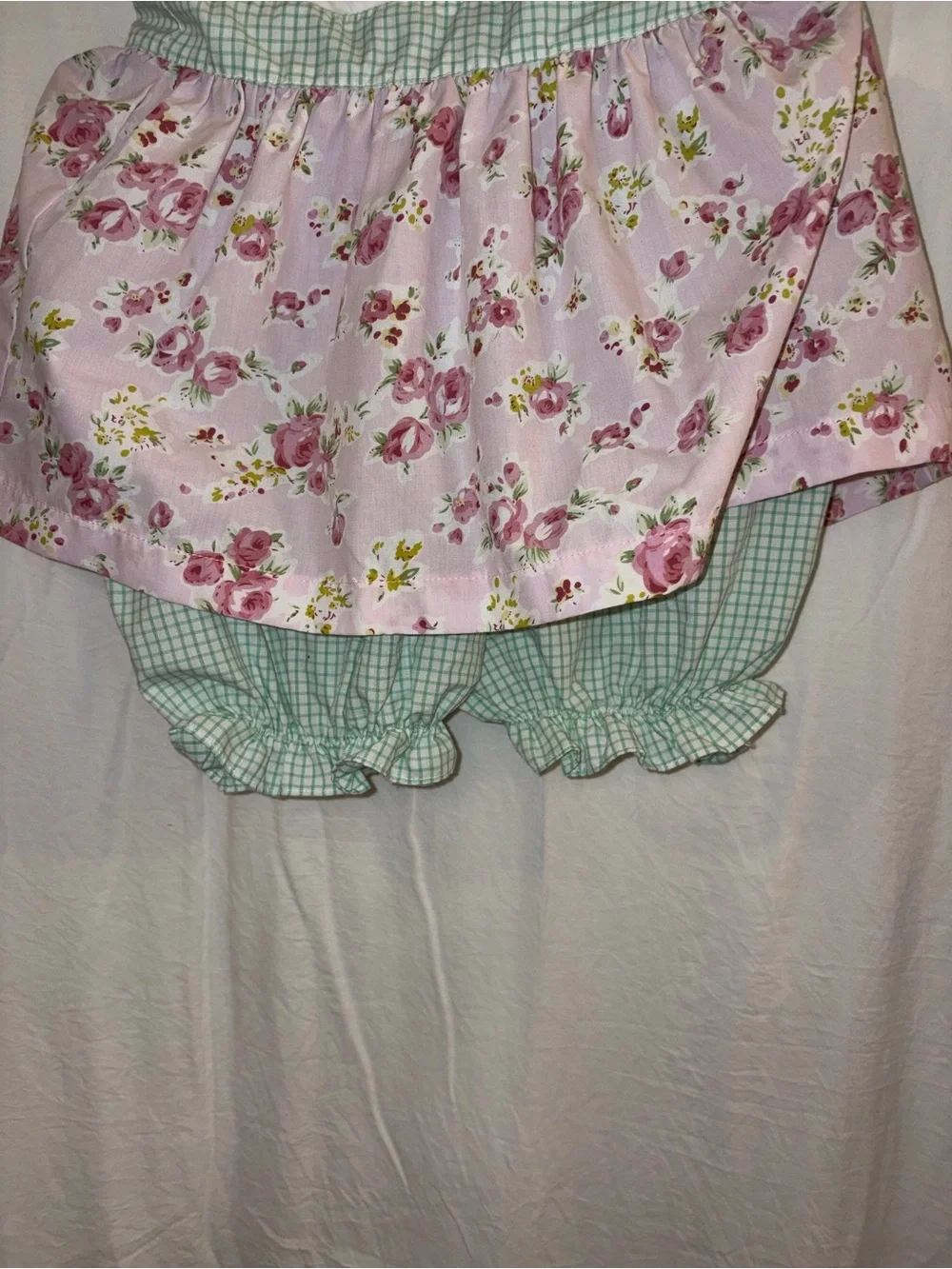 Girls Pink Floral & Green Check Bunny Dress - Kids Matching Sets